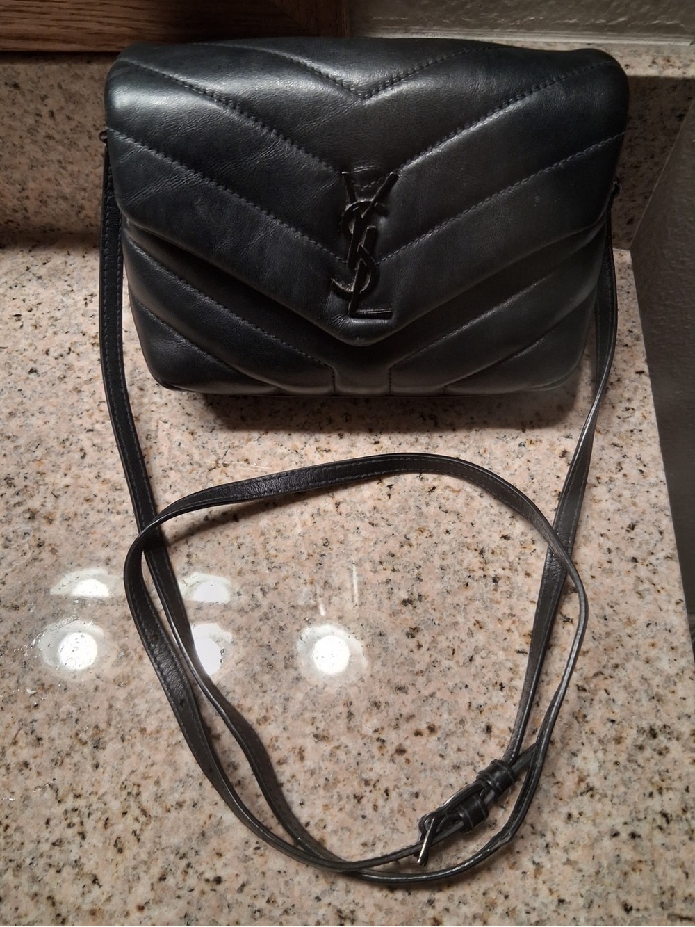 Saint Laurent Black Quilted Leather Crossbody with Tone-on-Tone YSL Logo
